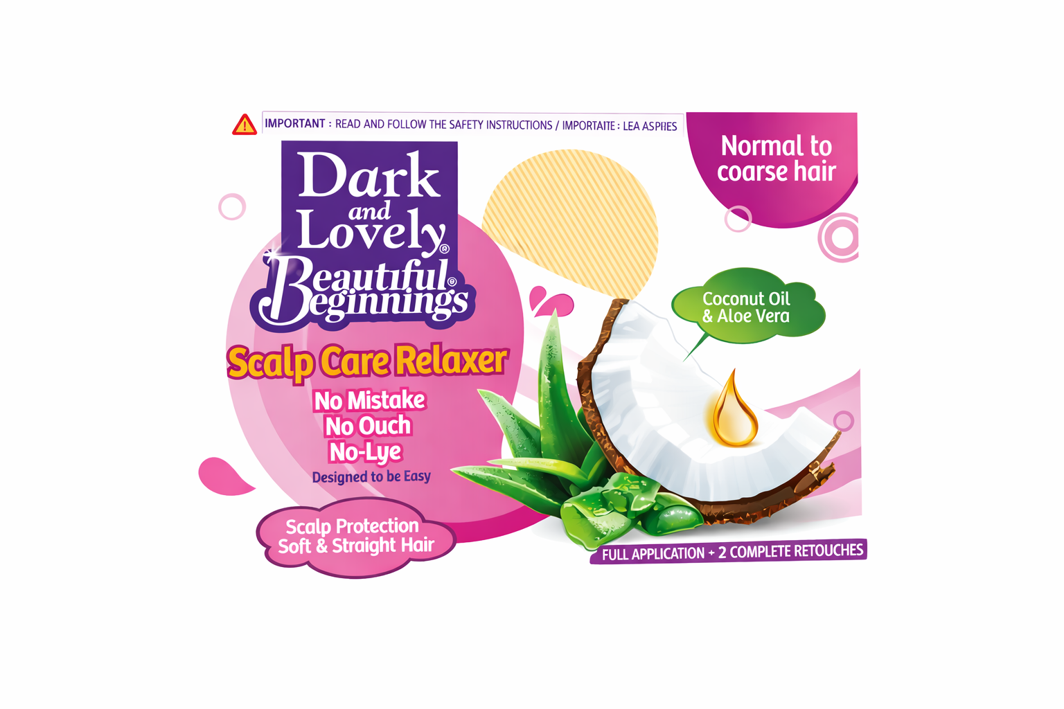 Dark and Lovely Beautiful Beginnings scalp care relaxer no-lye hair relaxer with coconut oil and aloe vera front