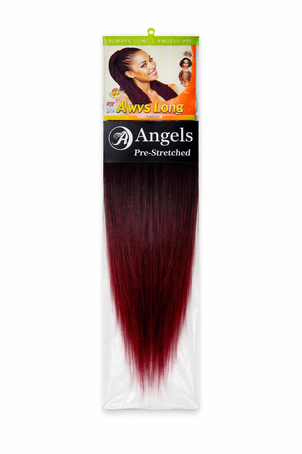 Angels Avvis Long pre-stretched braiding hair synthetic hair extension for long braids and protective hairstyles color 1/900 Black mixed with burgundy highlights