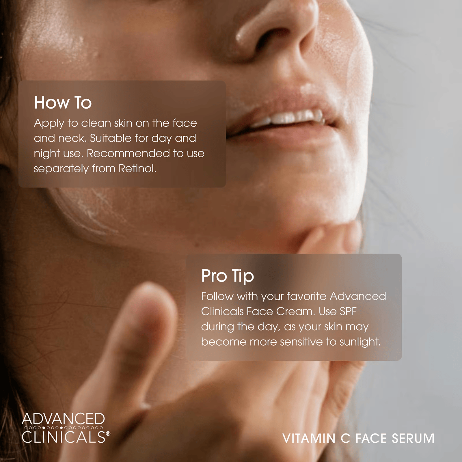 Vitamin C brightening serum for dark spots, uneven skin tone and radiant glowing skin by Advanced Clinicals hta 1