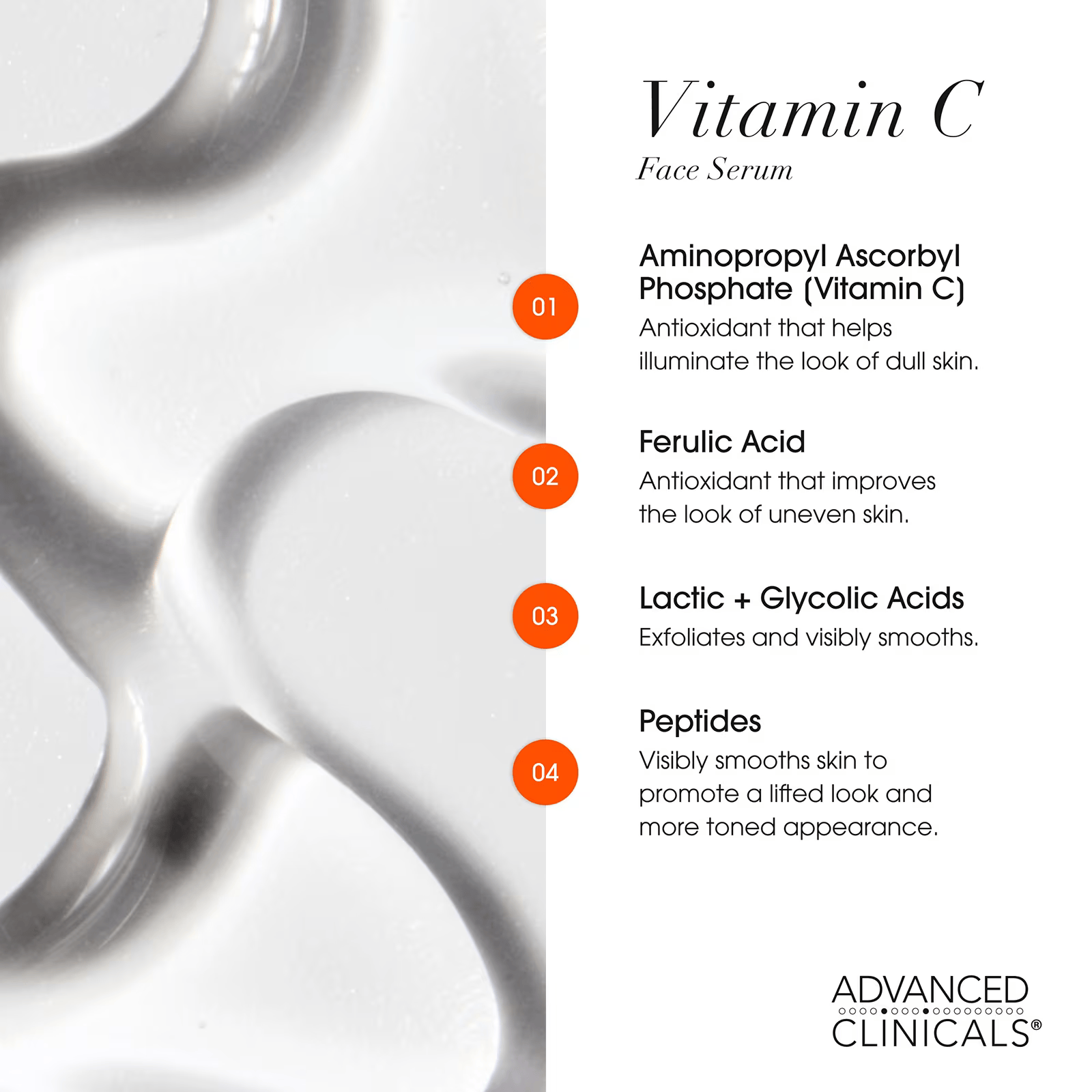 Vitamin C brightening serum for dark spots, uneven skin tone and radiant glowing skin by Advanced Clinicals serum 2