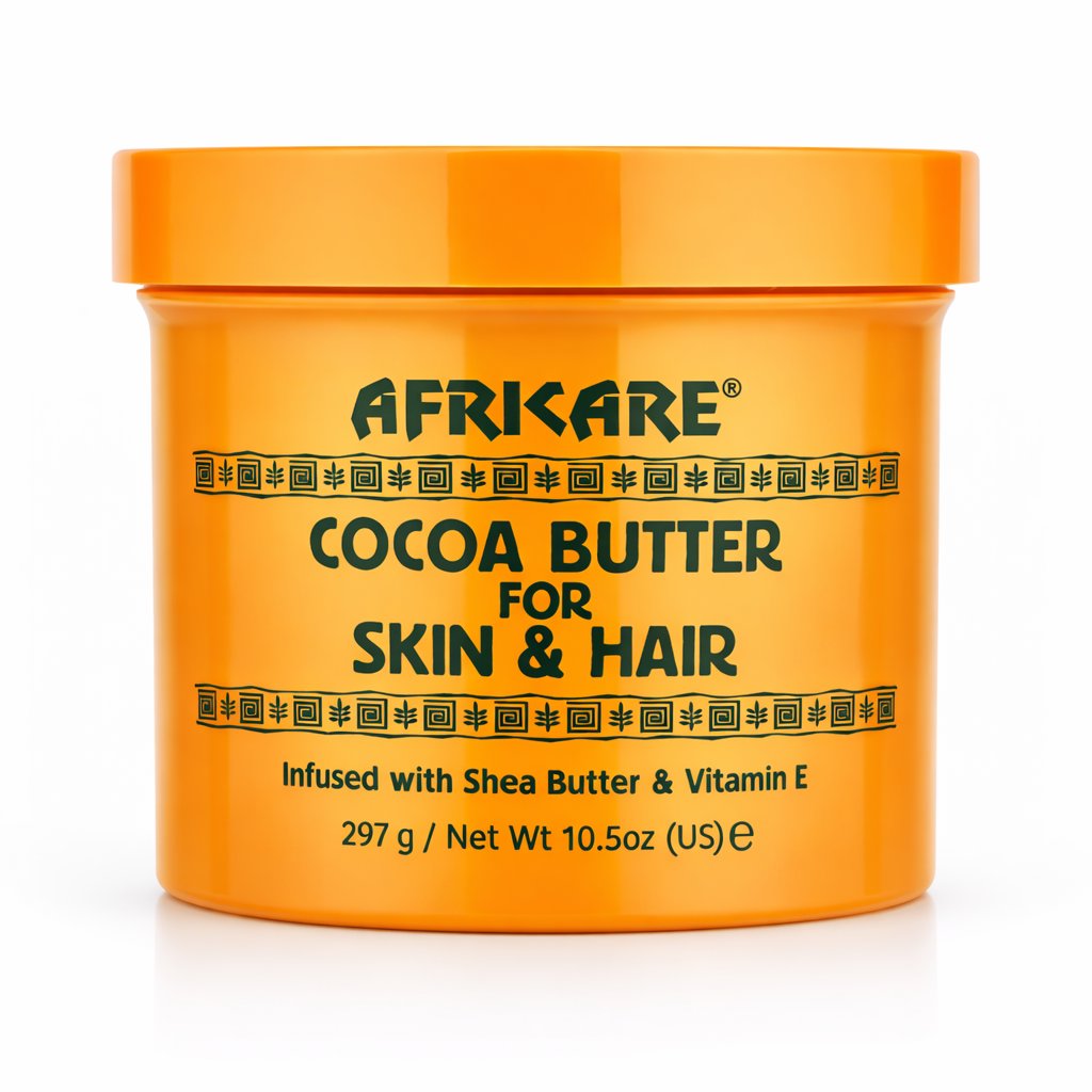 Africare Cocoa Butter for Skin and Hair 10.5 oz moisturizing body and hair butter with shea butter and vitamin E front view