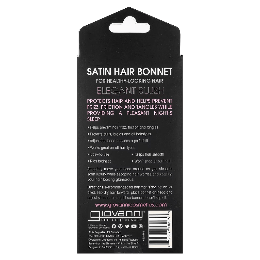 Giovanni satin hair bonnet elegant blush adjustable sleep cap for frizz protection and hair care back