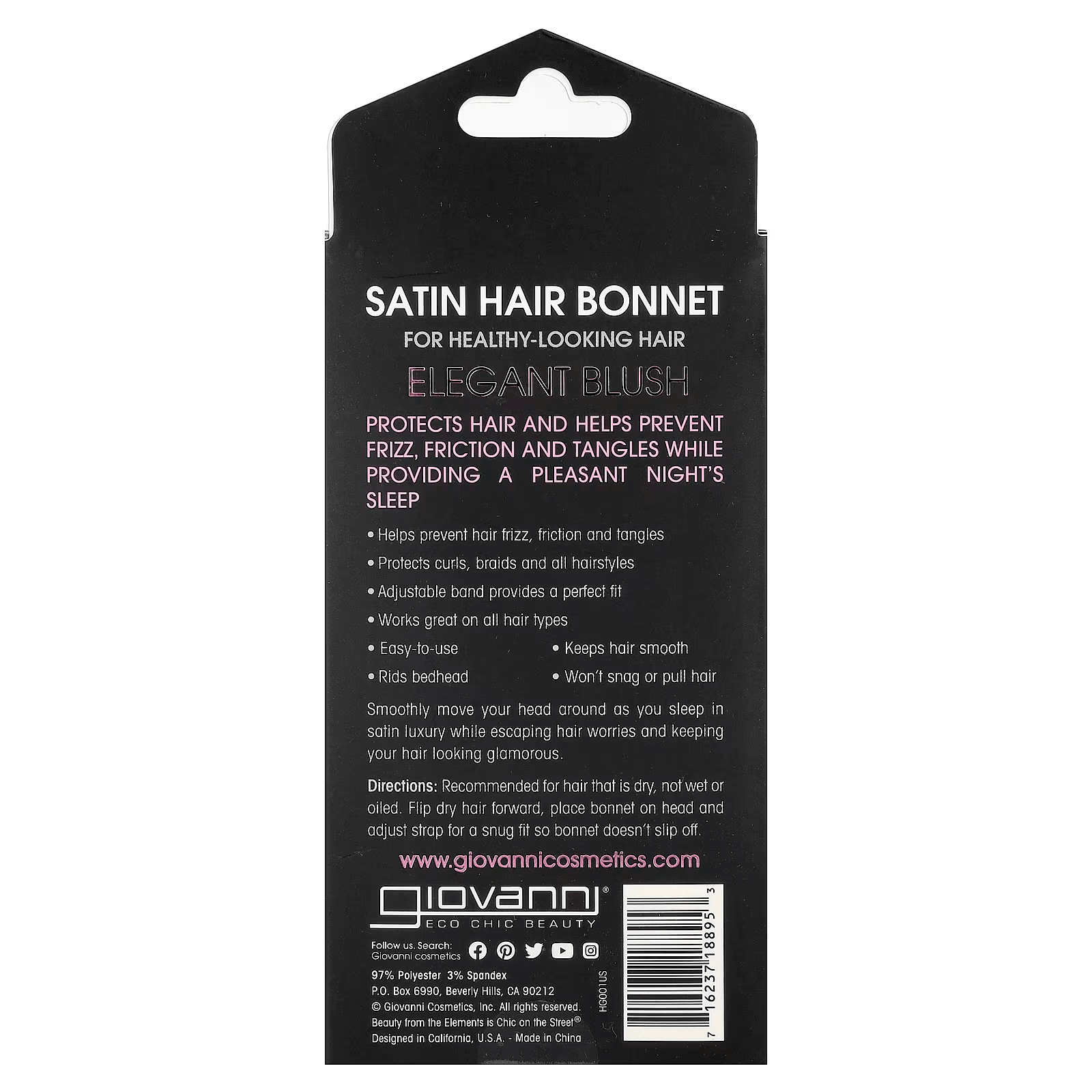 Giovanni satin hair bonnet elegant blush adjustable sleep cap for frizz protection and hair care back