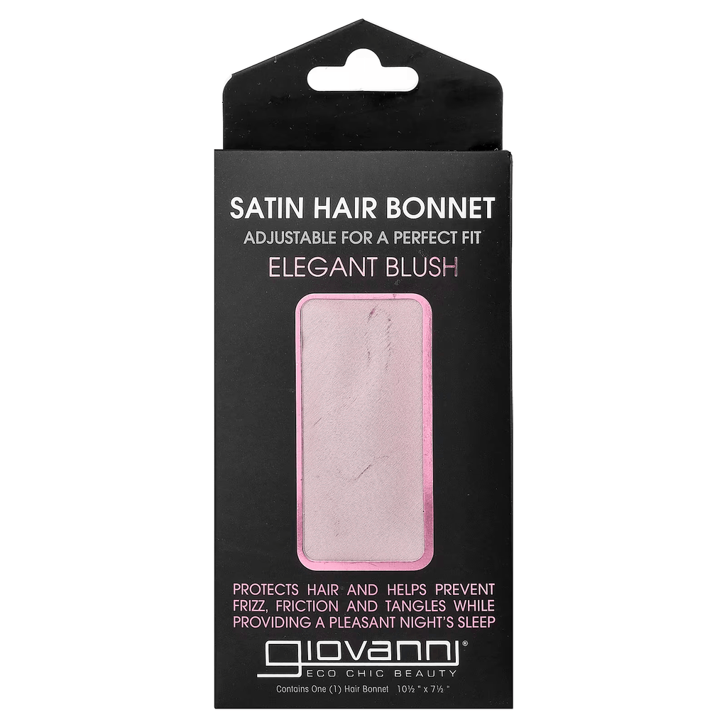 Giovanni satin hair bonnet elegant blush adjustable sleep cap for frizz protection and hair care front