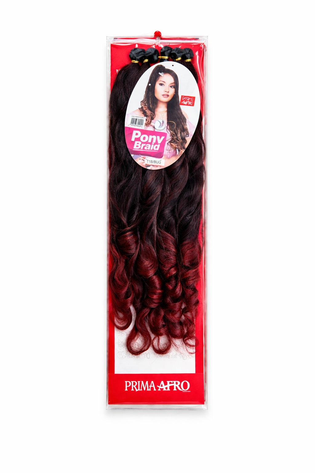 Prima Afro Pony Braid hair extension for ponytail braids and long braided styles color 1/350t Black roots -auburn ends