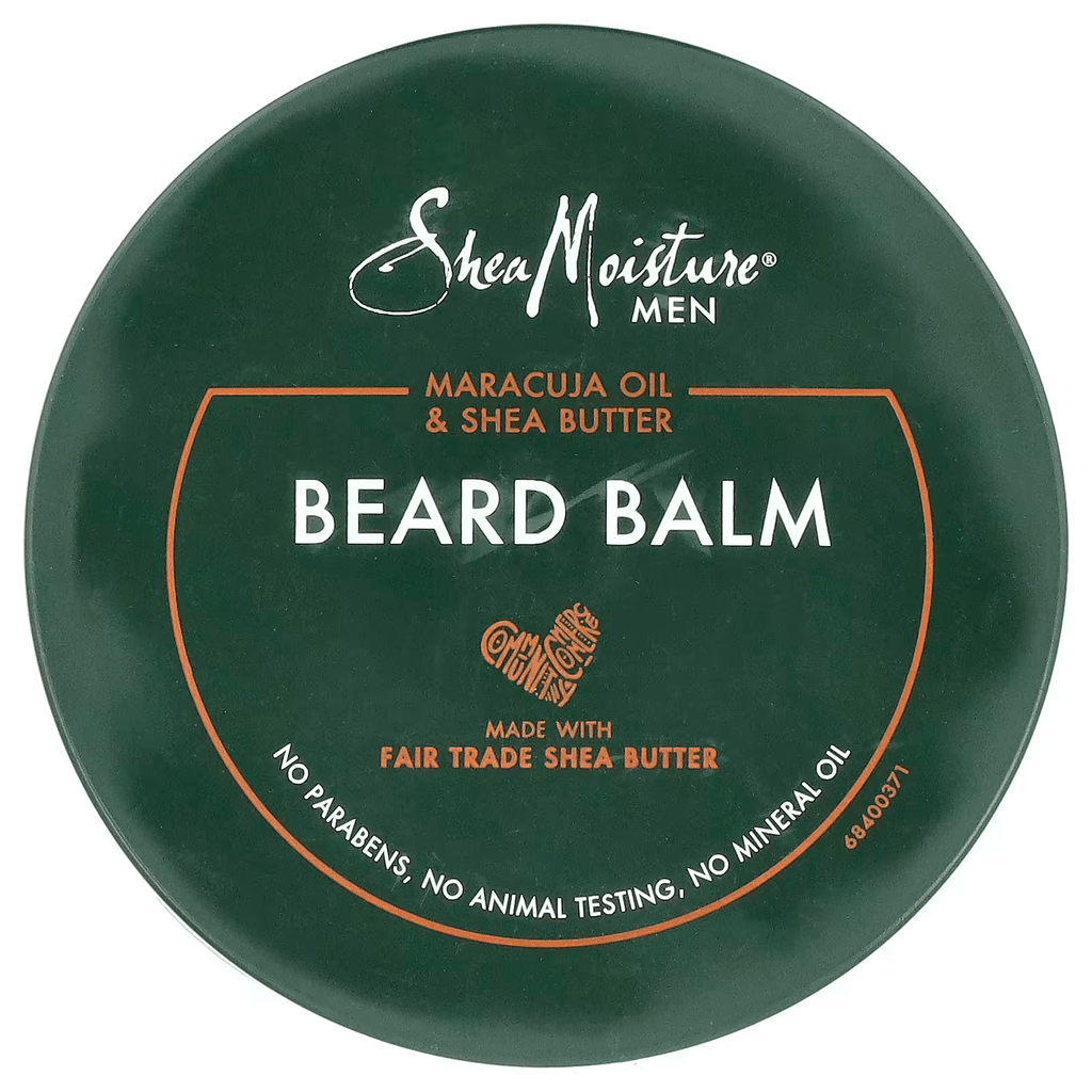 Shea Moisture Men beard balm with maracuja oil and shea butter for moisturizing and styling beard aerial view