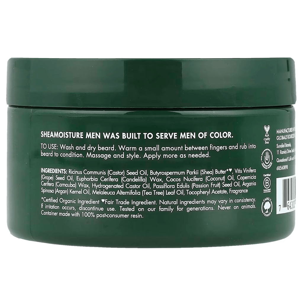 Shea Moisture Men beard balm with maracuja oil and shea butter for moisturizing and styling beard back