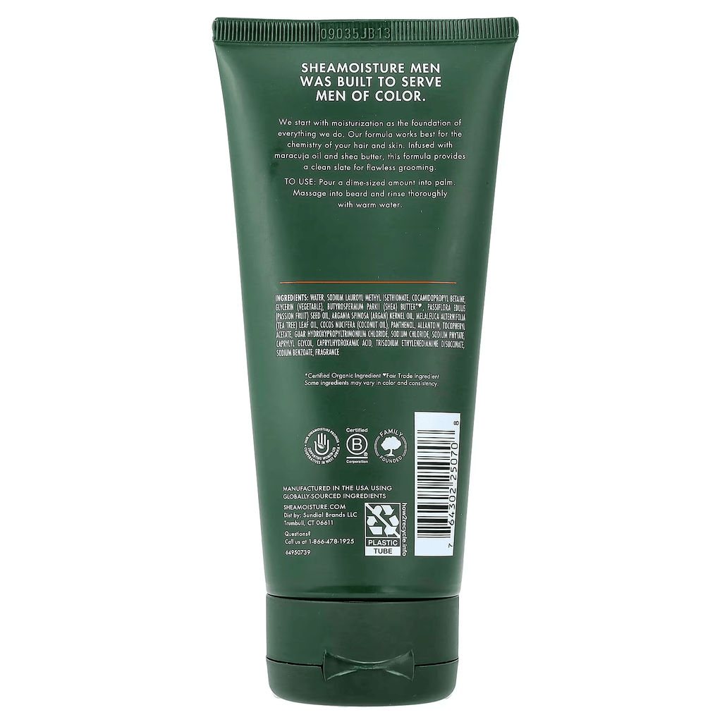 SheaMoisture Men beard wash with maracuja oil and shea butter for cleansing and softening beard back