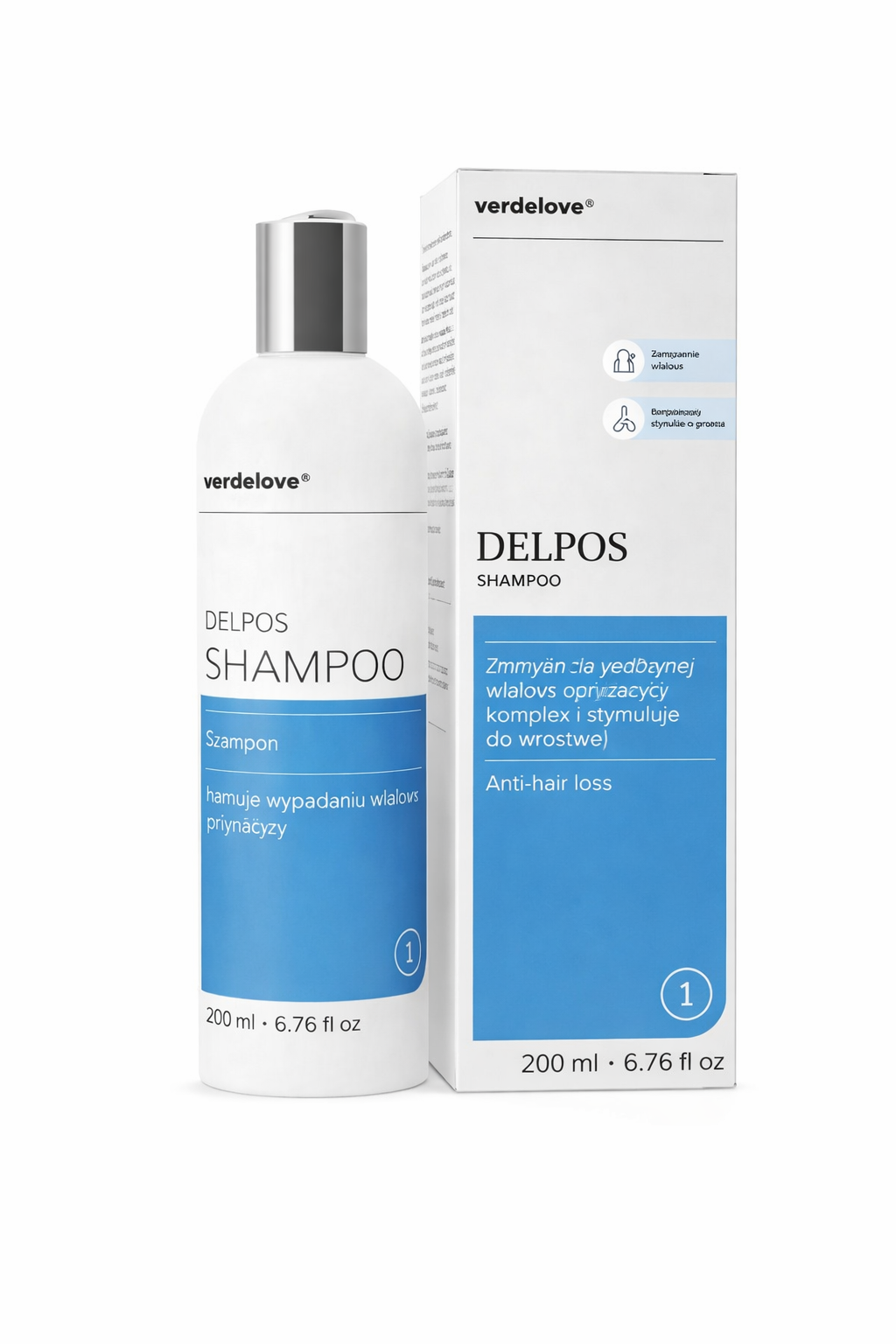 Verdelove Delpos anti hair loss shampoo 200ml bottle with packaging